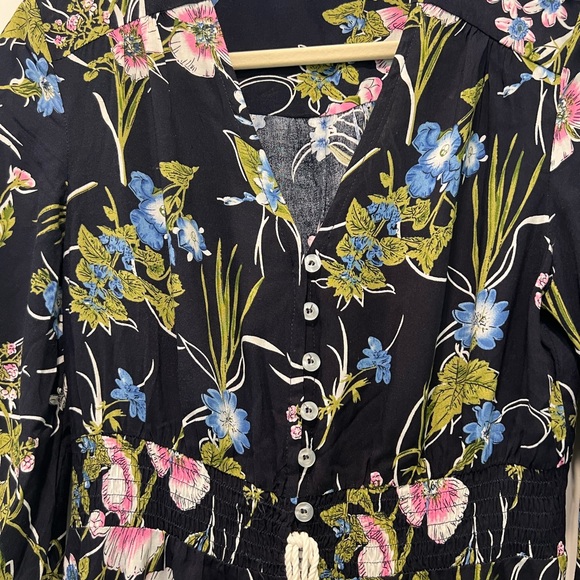 Floral V-Neck Dress with Drawstring - Picture 2 of 8